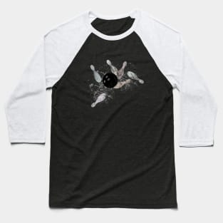 Distressed Bowling Ball and Pins Design Baseball T-Shirt